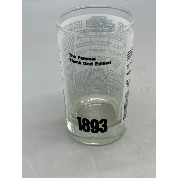 Vintage 1893 The Bee Newspaper Glass Tumbler With "Thank God Edition" Print READ - Picture 3 of 5